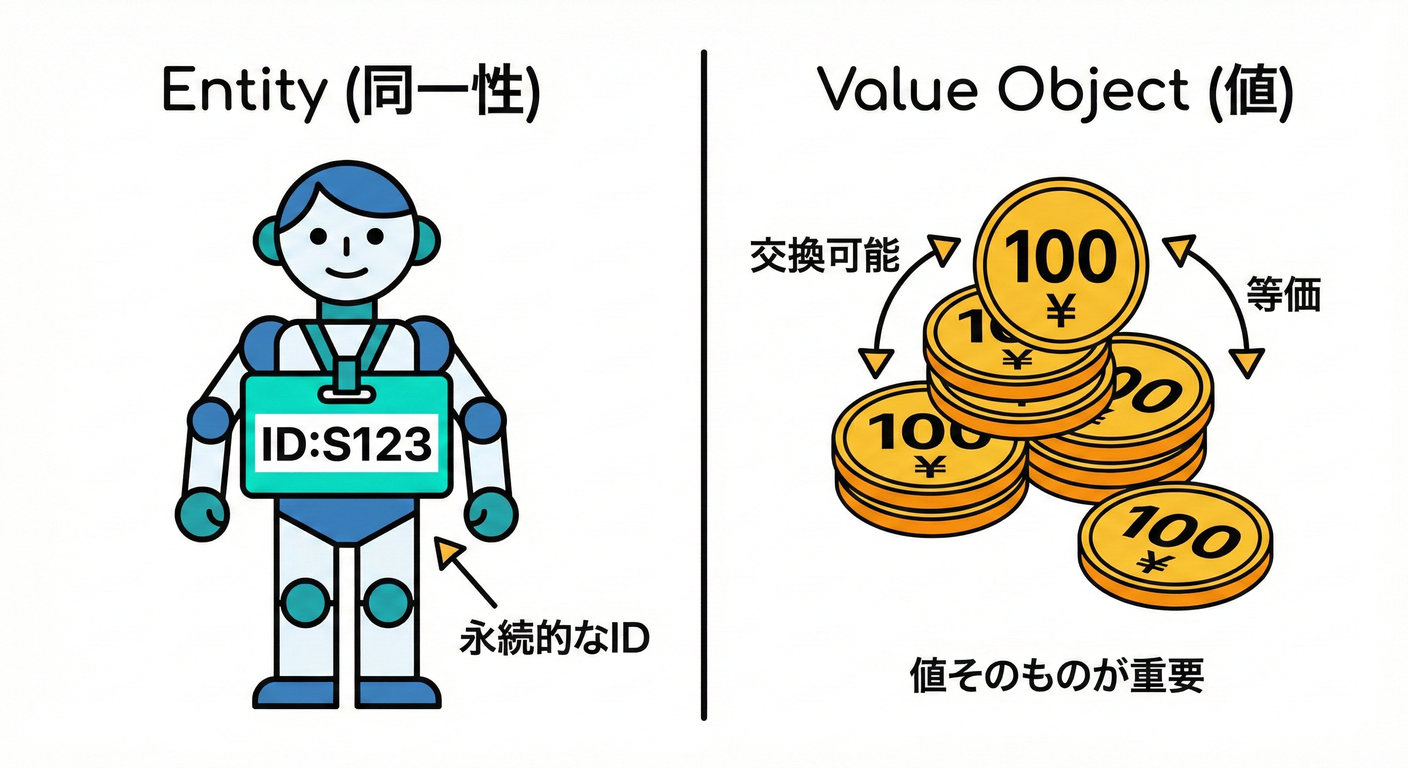 イメージ：Entity（正体）とValueObject（値）