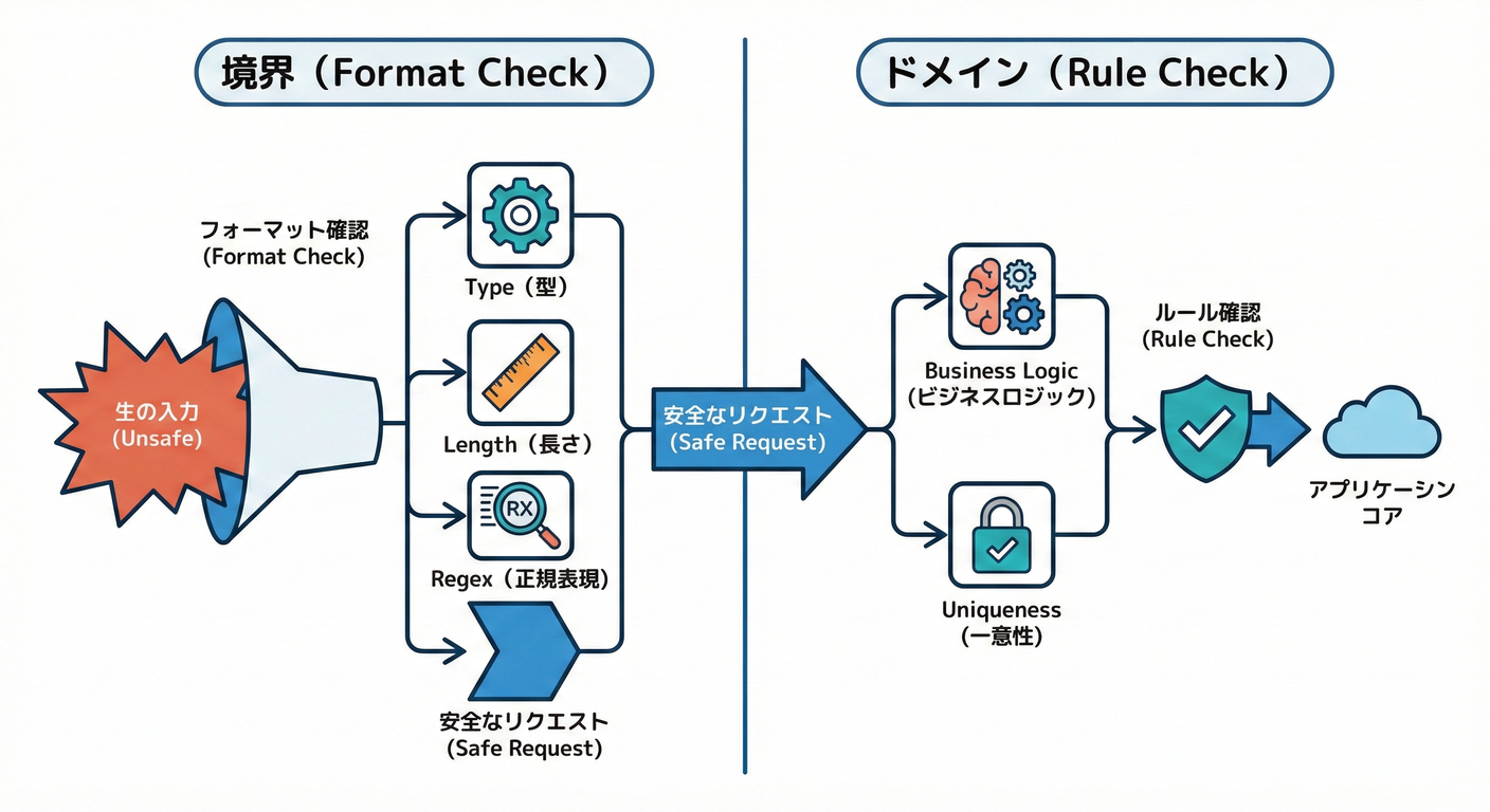 Validation rules separation (Boundary vs Domain)