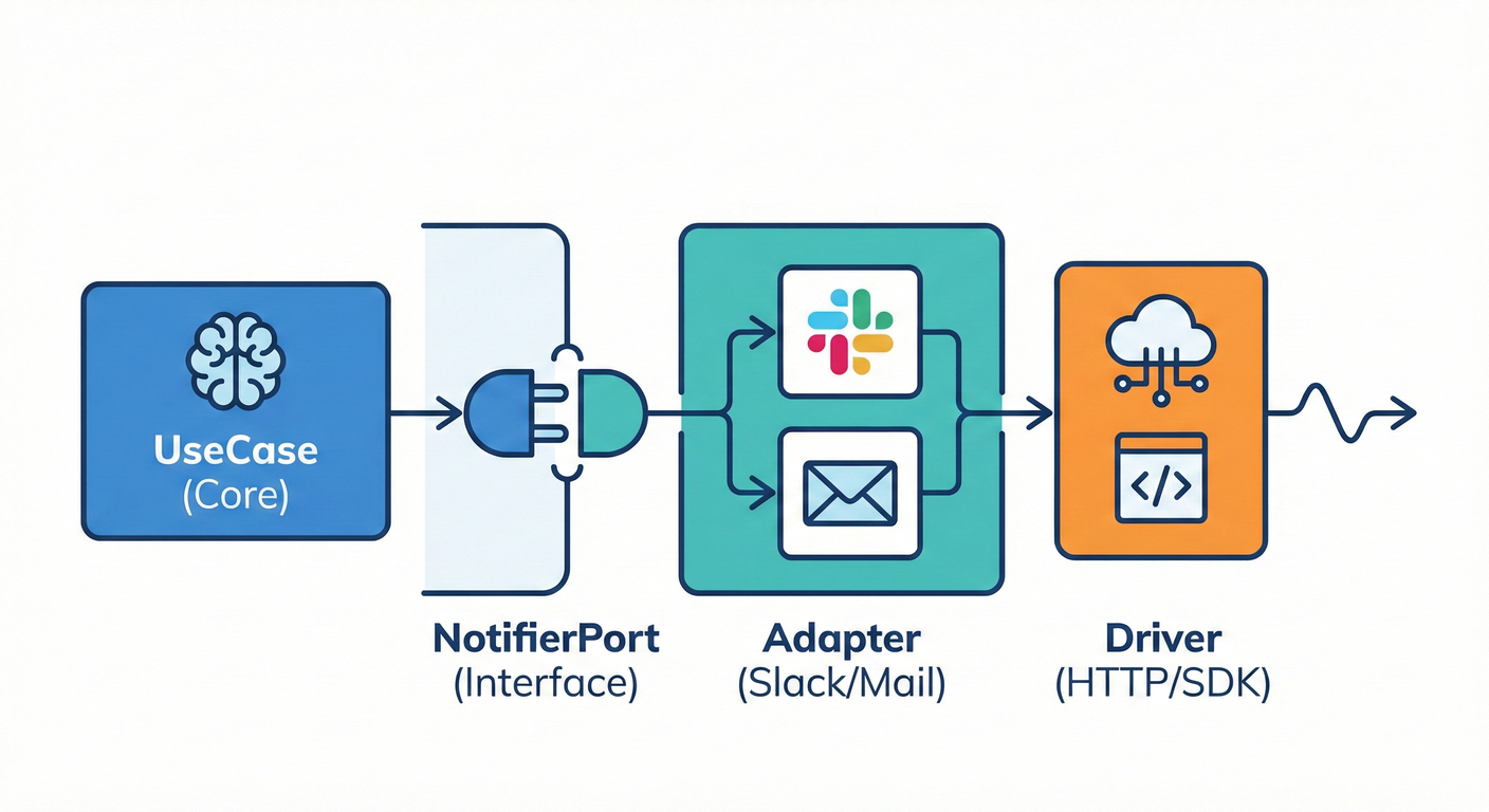 External service integration (Port -> Adapter -> Driver)