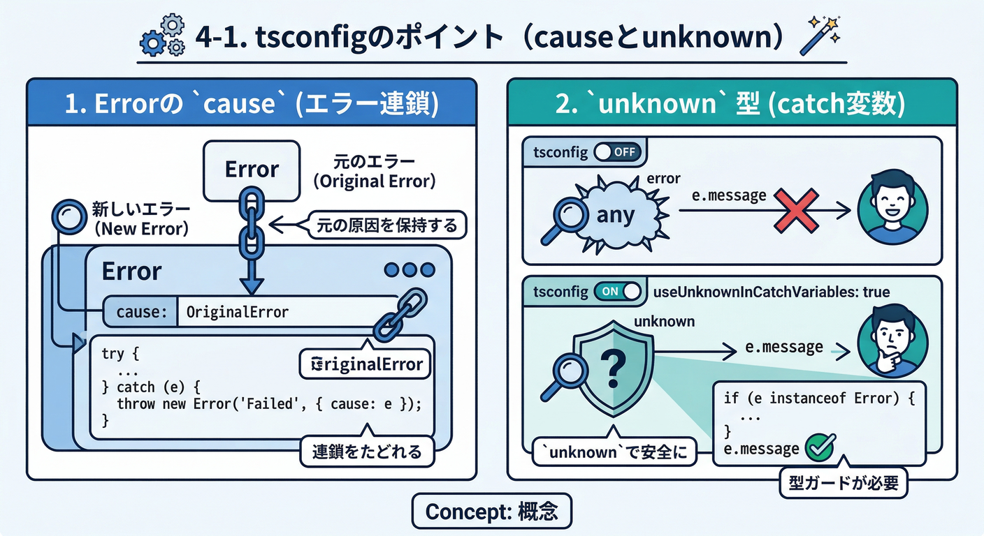 4-1. tsconfigのポイント(causeとunknown)⚙️🪄