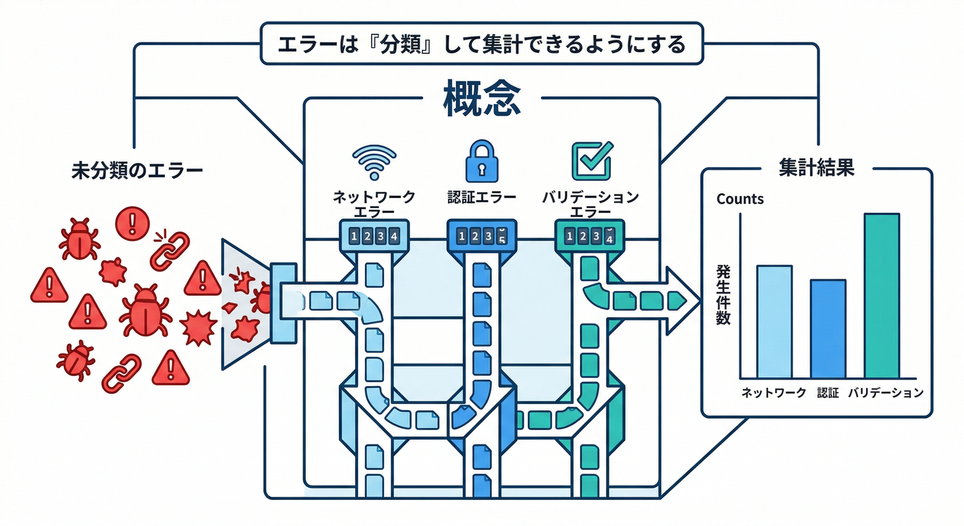 ③ エラーは「分類」して集計できるようにする📈
