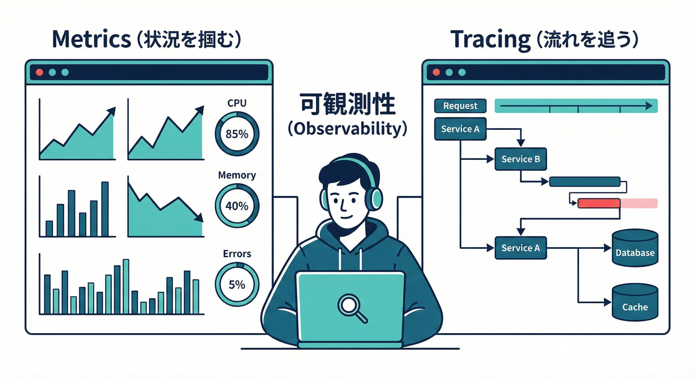 メトリクス（数字の統計）とトレース（個別の追跡）の使い分け