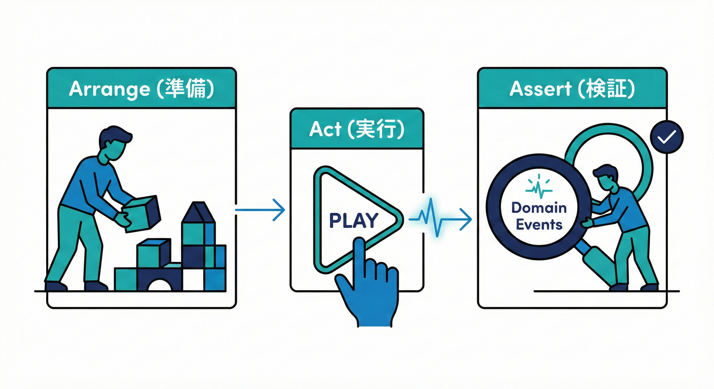 テストの 3 段階:Arrange(準備)、Act(実行)、Assert(検証)