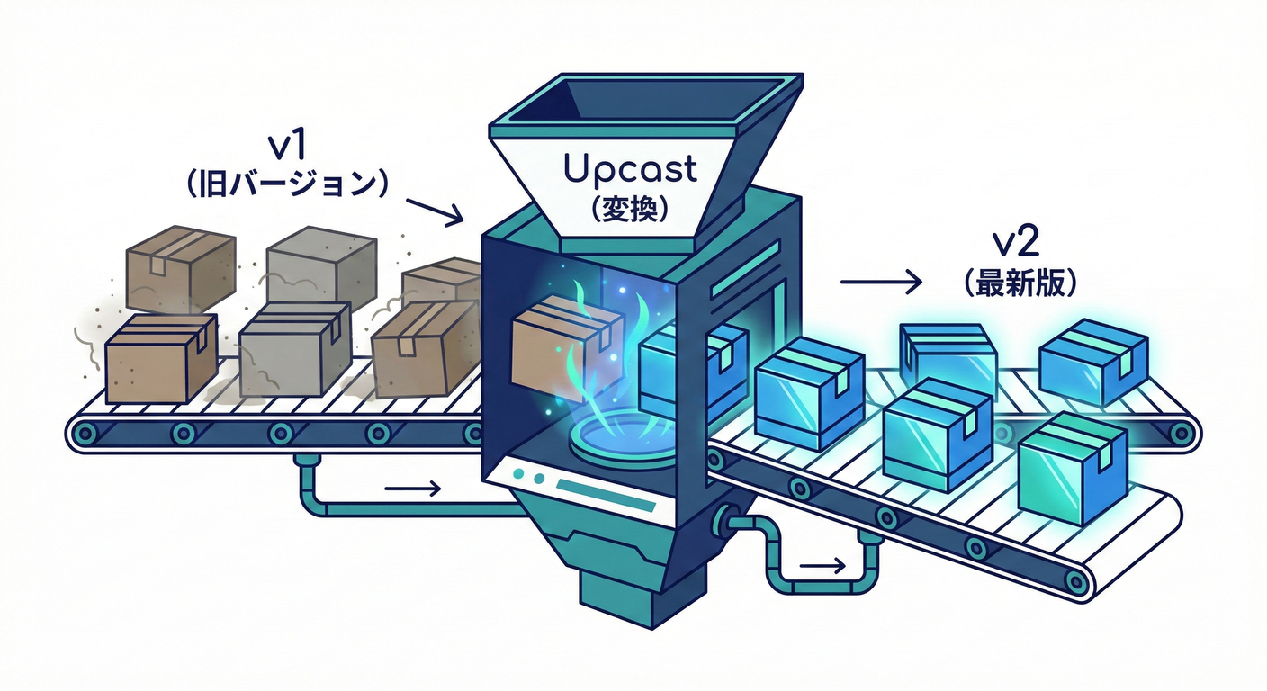 Upcast(アップキャスト):古いバージョンのイベントを読み込み時に新しい形へ変換する