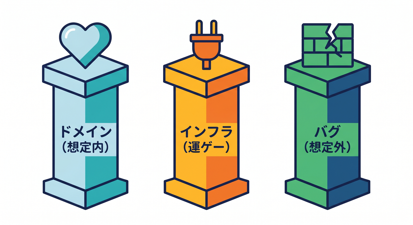 「分類」して「型」にする理由[(./picture/err_model_ts_study_009_sorting_hat.png)
軸A:失敗の種類(どこ由来?)🏷️
![Three Error Types