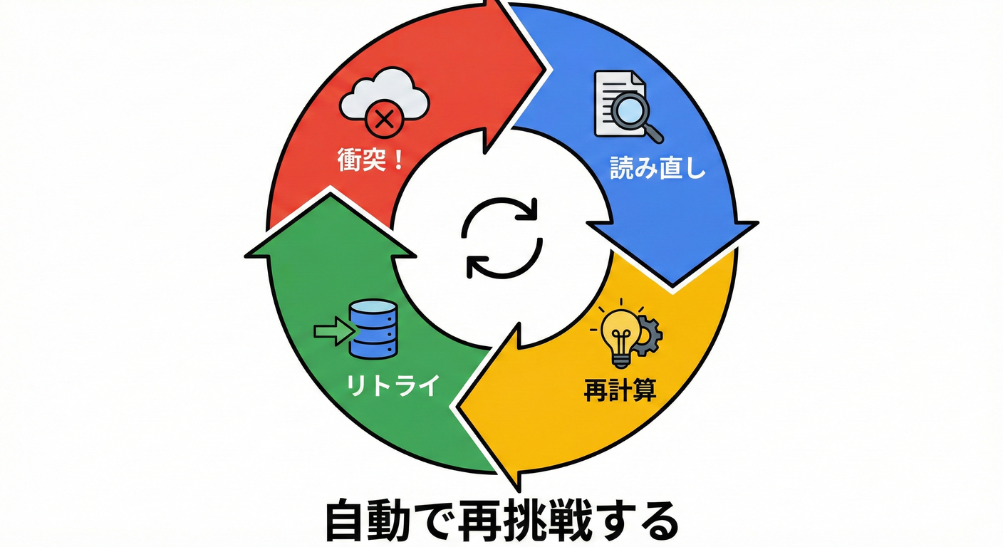 自動リトライ方針：失敗したら読み直して再挑戦