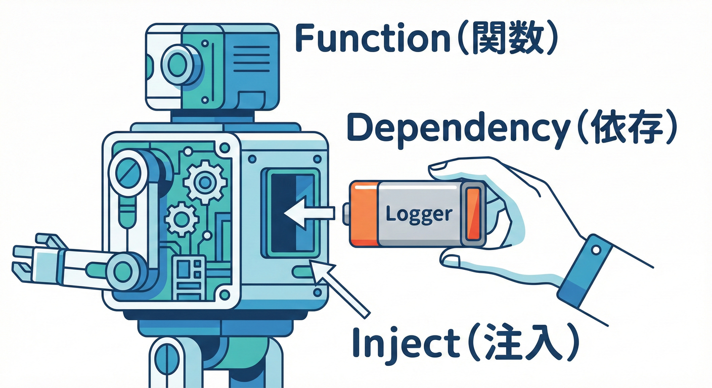 依存を外から注入（注射）する。