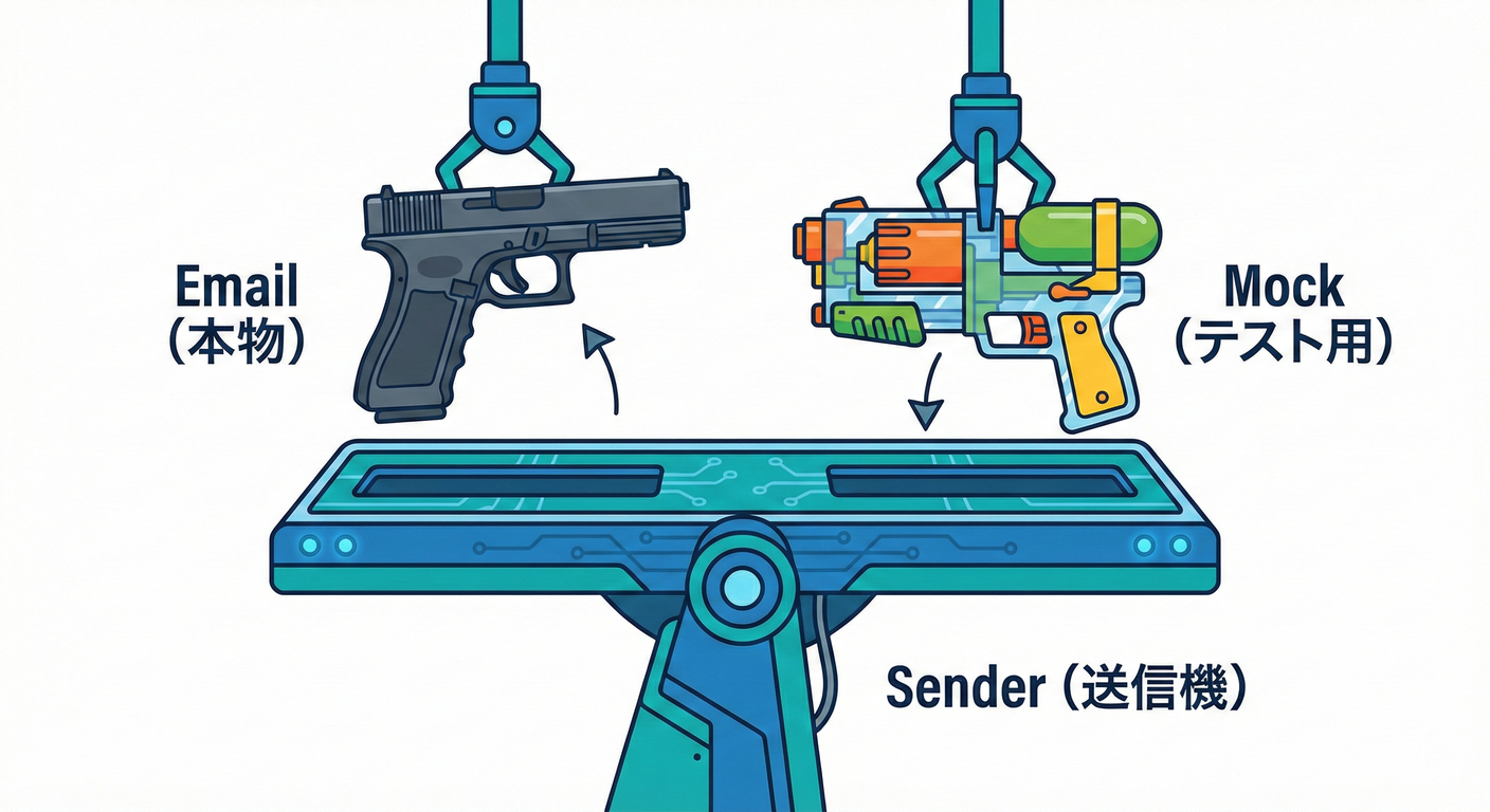 Bridgeによるテスト差し替え(本番パーツとテスト用パーツ)。