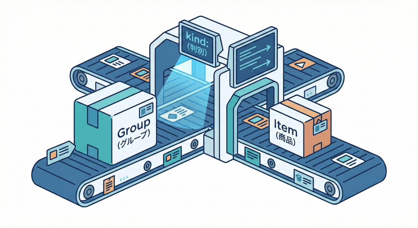 判別Unionによる分岐(kindで分ける)。