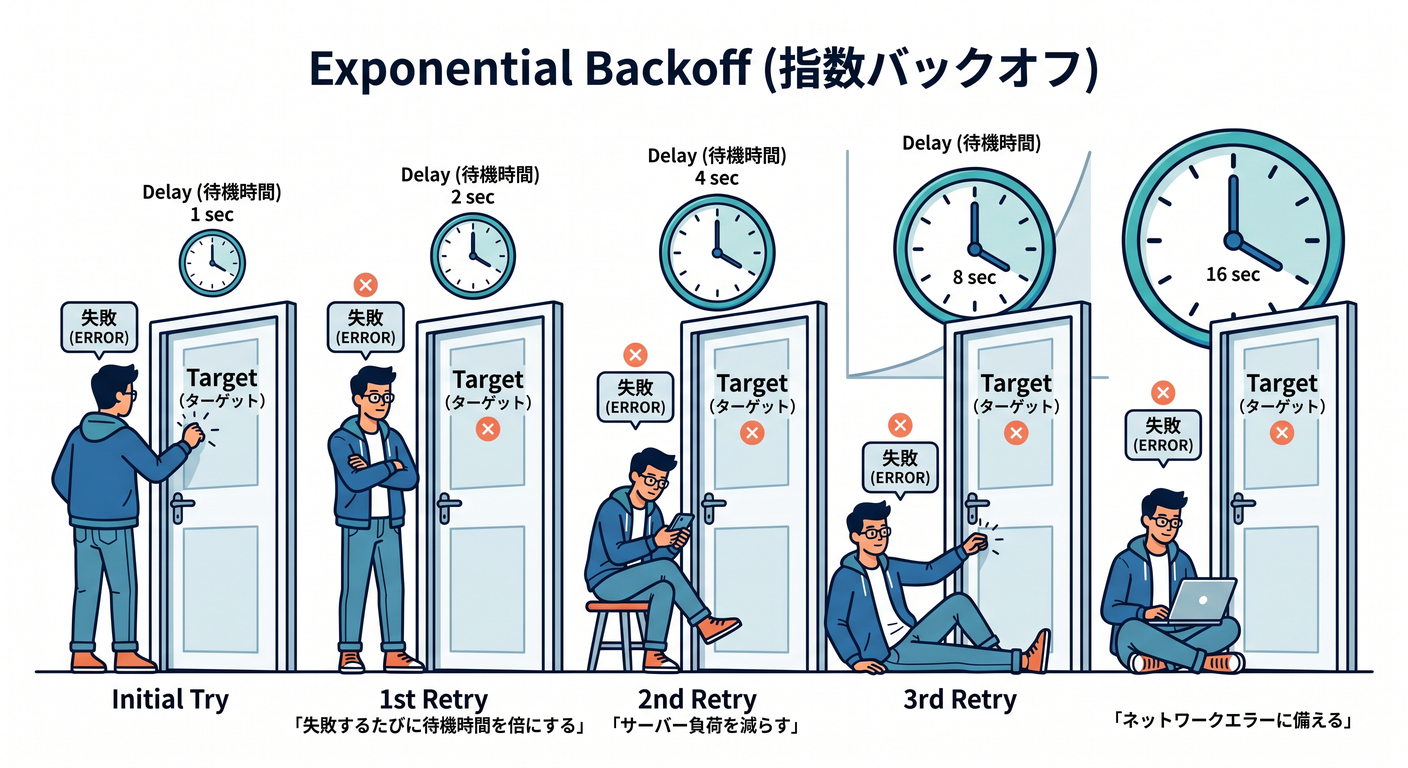 6) リトライ:指数バックオフ+ジッター(ちょい本格)🎲⏳