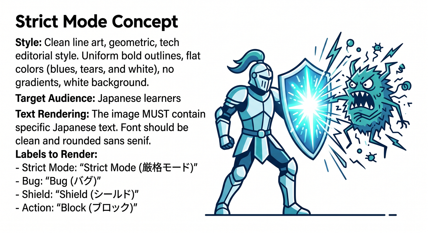 hex_ts_study_013[(./picture/hex_ts_study_013_primary_vs_secondary_adapters.png)
この章は「strict を“怖い先生”から“頼れる相棒”にする」回だよ〜😊💖 ヘキサゴナル的にも、Port(interface)で“約束”を守るのが大事だから、ここで型の守りを作っておくと後がめちゃ楽になるよ🔌✨
![hex_ts_study_013_strict_concept.png