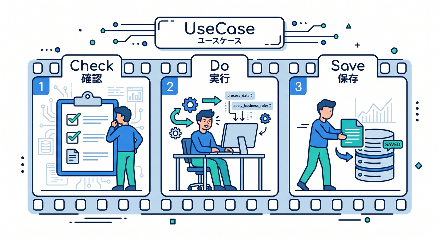 hex_ts_study_019[(./picture/hex_ts_study_019_inbound_port_usecase_interface.png)
この章は「アプリの中心(=やりたいことの手順と判断)」を、ToDoミニで “体験” しちゃう回だよ〜😊📝💕
1) ユースケースってなに?(いちばんカンタンに)🧁✨
![hex_ts_study_019_usecase_board
