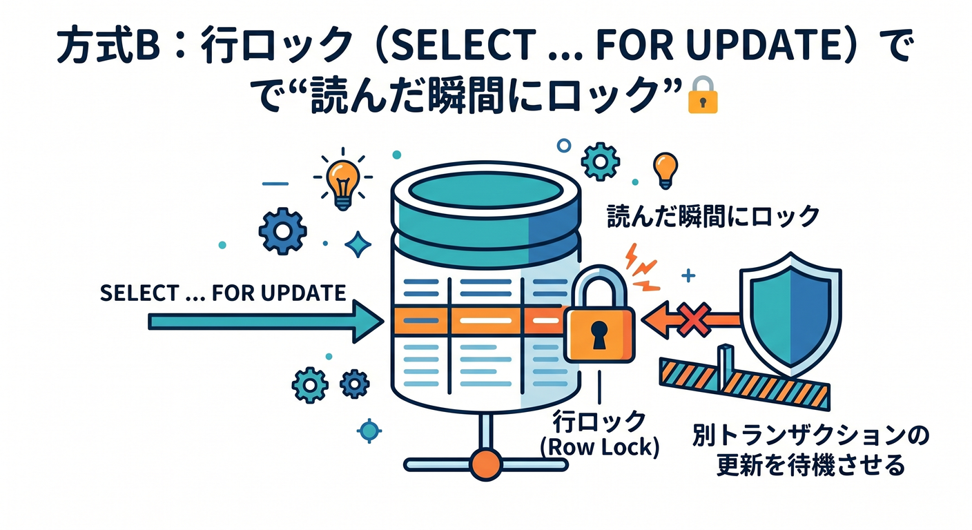 方式b行ロックselect__for_updateで読んだ瞬間にロック