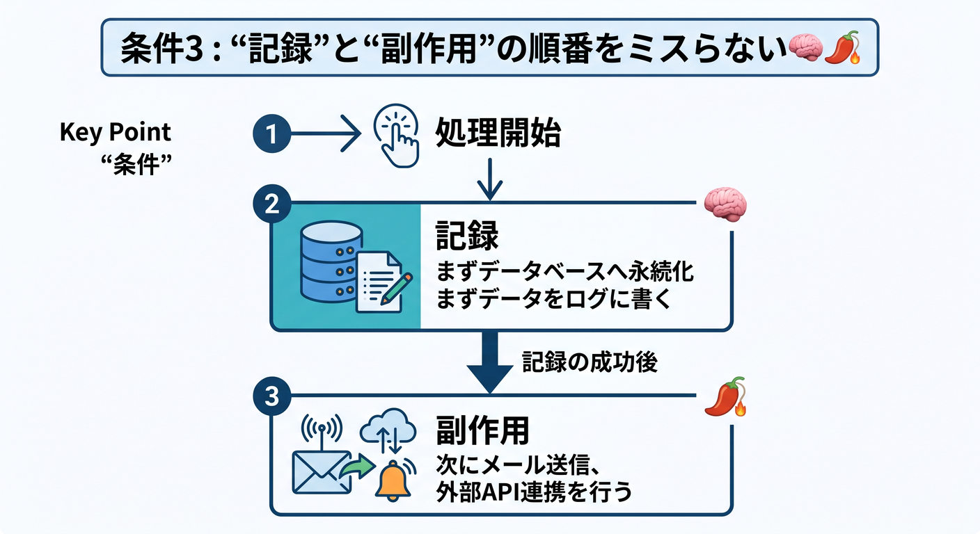 条件3記録と副作用の順番をミスらない
