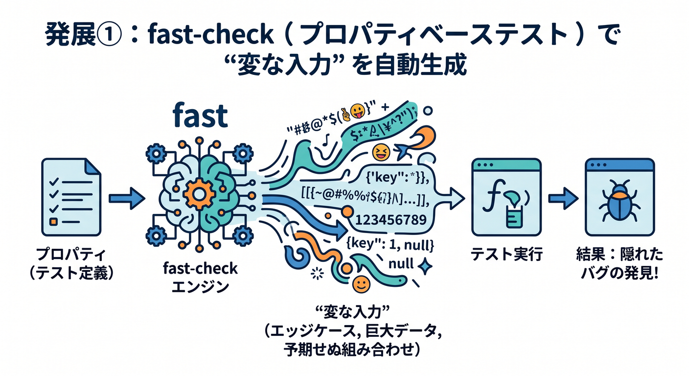 発展①fastcheckプロパティベーステストで_変な入力_を自動生成