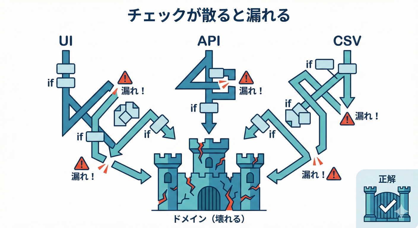 チェックが散って “漏れ” が出るコード