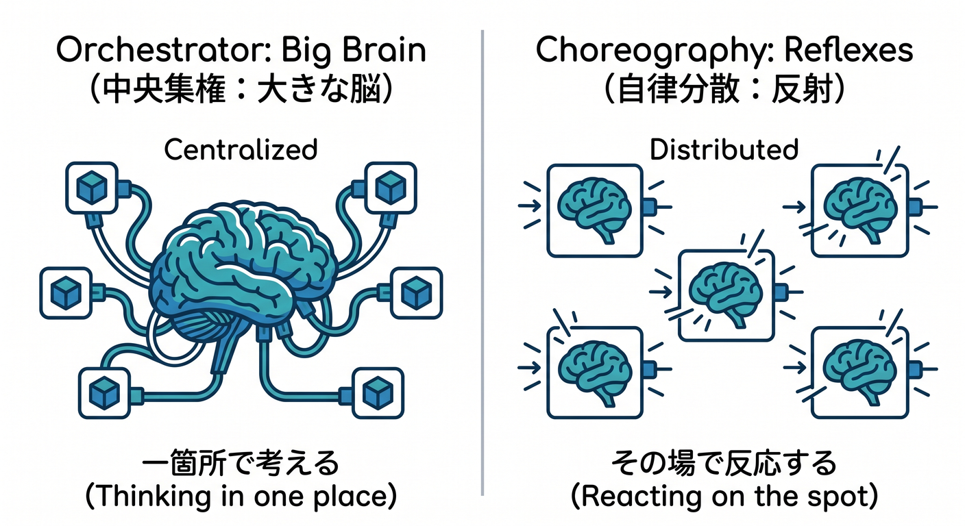 Orchestrator vs Choreography Brain