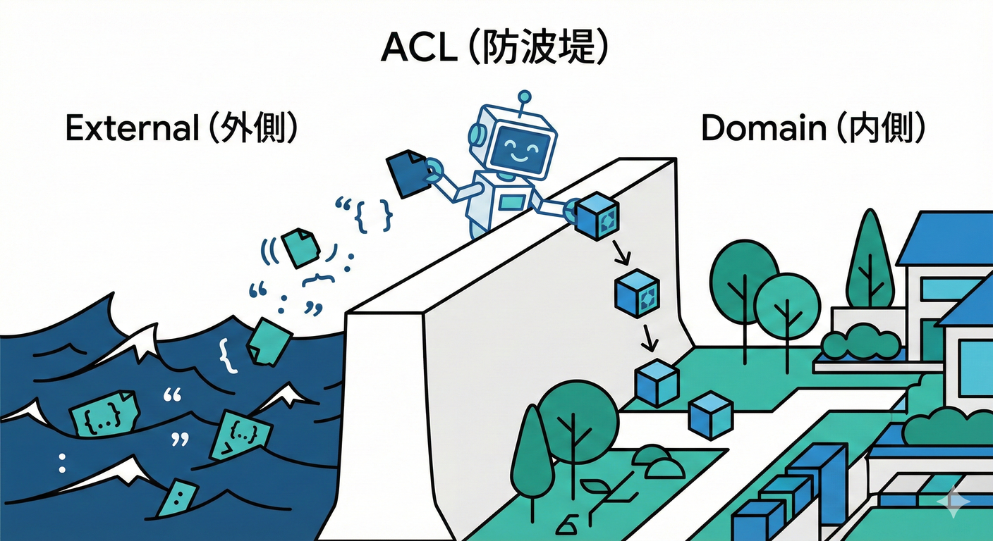 イメージ：防波堤と翻訳係