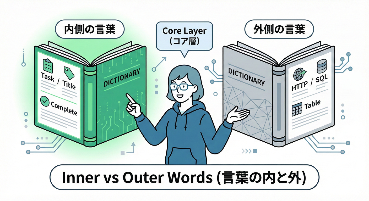 内側の言葉と外側の言葉の概念図