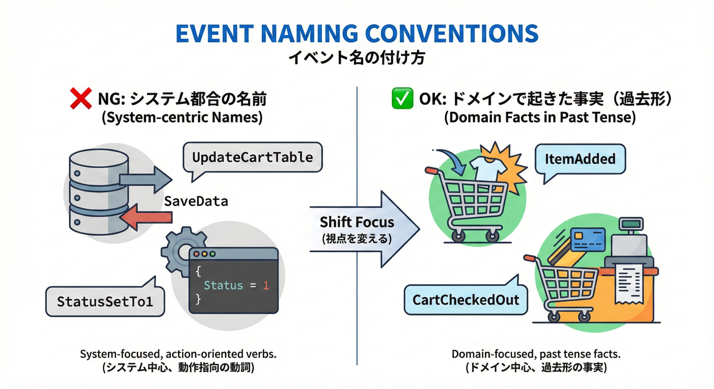 イベント名：過去形でドメインの言葉を使う（良い例・悪い例）