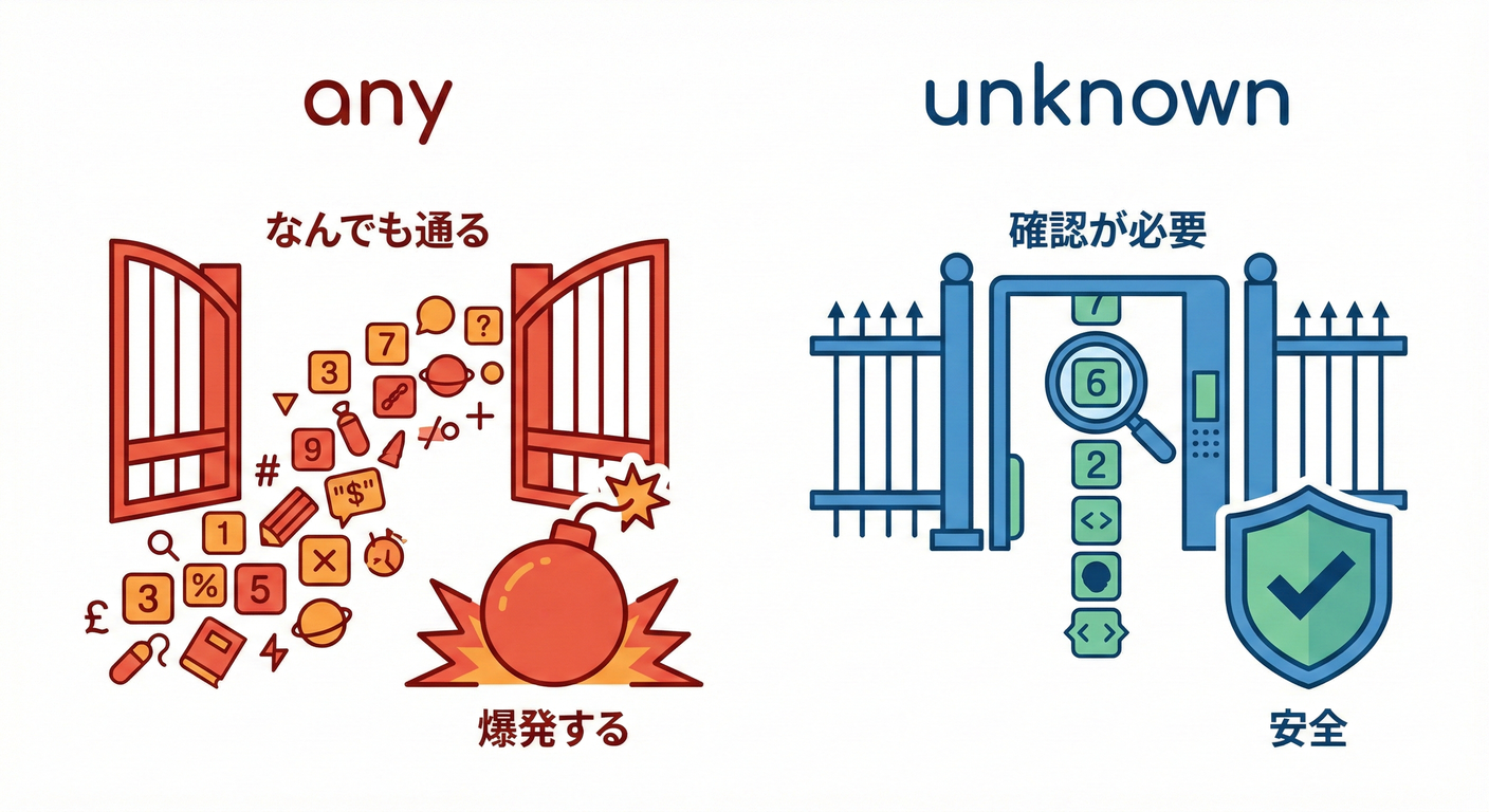 2) any がダメで unknown がいい理由😱➡️😇